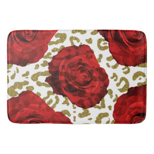 Tapis De Bain Roses Rouges Guépard Doré Imprimé Animalier Léopar