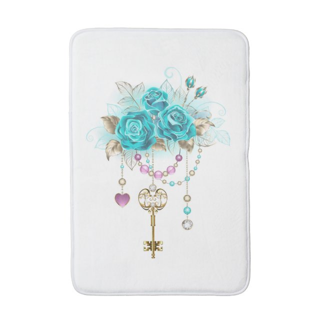 Tapis De Bain Roses turquoise avec touches (Devant (Vertical))