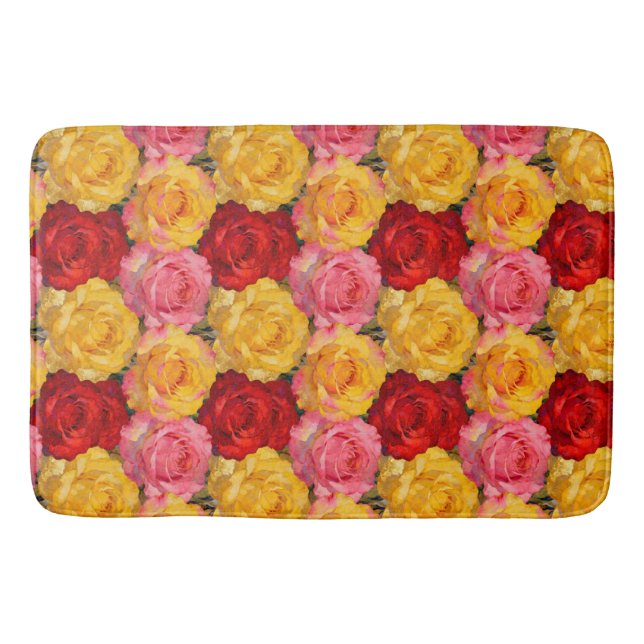 Tapis De Bain Roses Vibrantes en Fleurs (Devant)