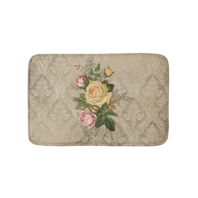 Tapis De Bain Roses vintages et Gold Damask (Devant)