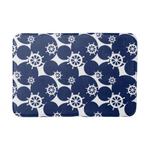 Tapis De Bain Roue du bateau de croisière bleu et blanc nautique