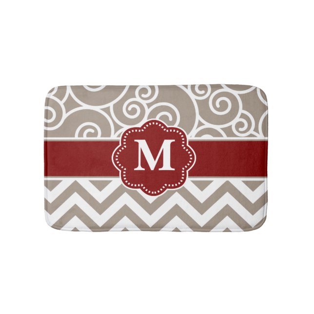 Tapis de bain rouge beige de monogramme de Chevron (Devant)