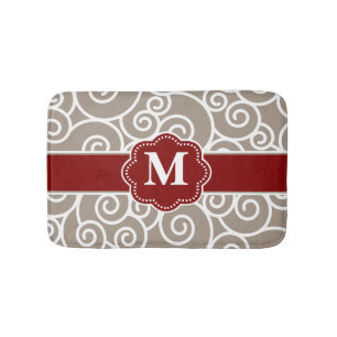 Tapis de bain rouge beige de monogramme de remous