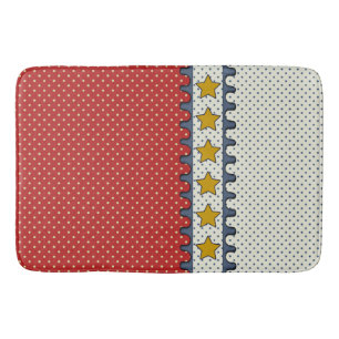 Tapis De Bain Rouge, Blanc et Bleu - Pois, Graines, moutarde