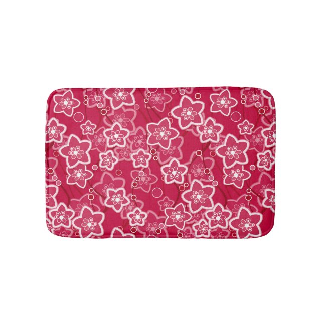Tapis De Bain rouge blanc floral rustique mode motif rétro (Devant)
