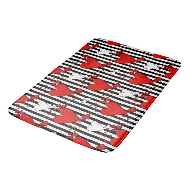 Tapis De Bain Rouge Blanc Noir Saint Valentin Coeurs Salle de ba (Angle)