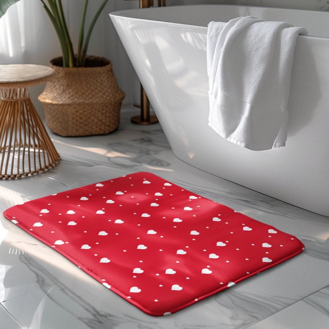 Tapis De Bain Rouge & Blanc Valentines Coeurs Motif sans couture (Créateur téléchargé)