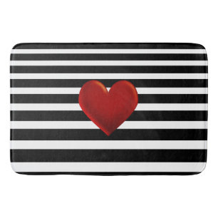 Tapis De Bain Rouge Coeur Noir Blancs