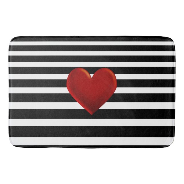 Tapis De Bain Rouge Coeur Noir Blancs (Devant)