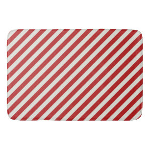 Tapis De Bain Rouge & Crème Beige Blanc Rayure Noël Fêtes
