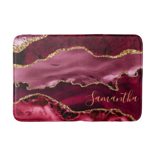 Tapis De Bain Rouge et Fausse Agate Marbre Paillettes d'Or