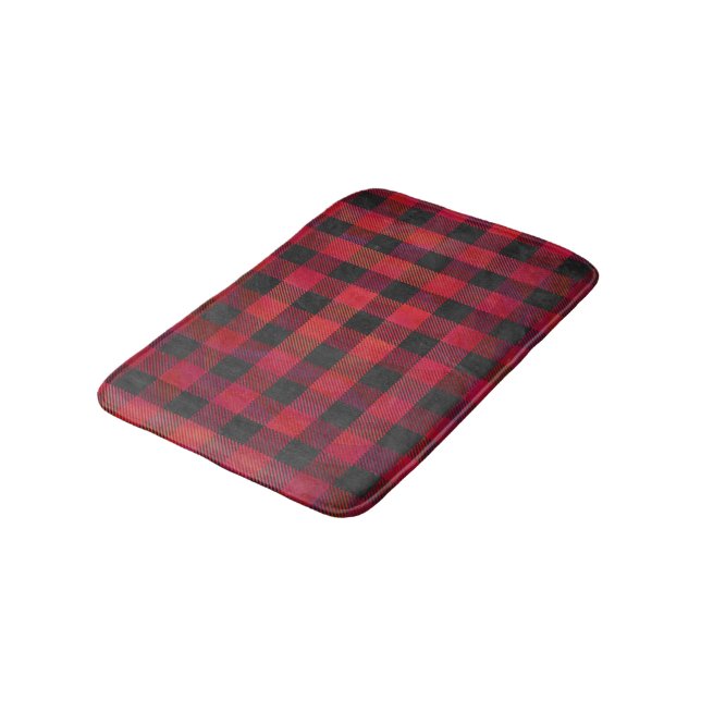 Tapis De Bain Rouge et noir À damiers plaid (Angle)