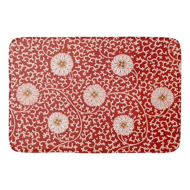 Tapis De Bain Rouge Floral Vibrant Ornate Classé Motif (Devant)