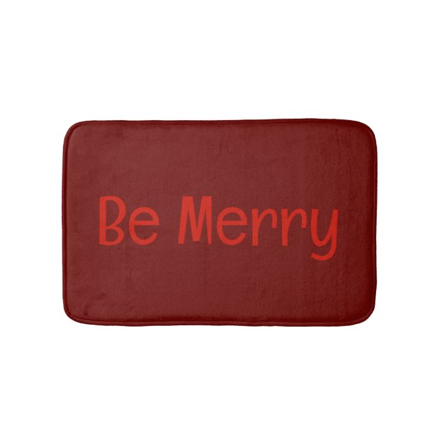 Tapis de bain rouge foncé "Soyez joyeux" avec text (Devant)