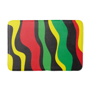 Tapis De Bain Rouge Jaune Vert Noir Vague Rasta