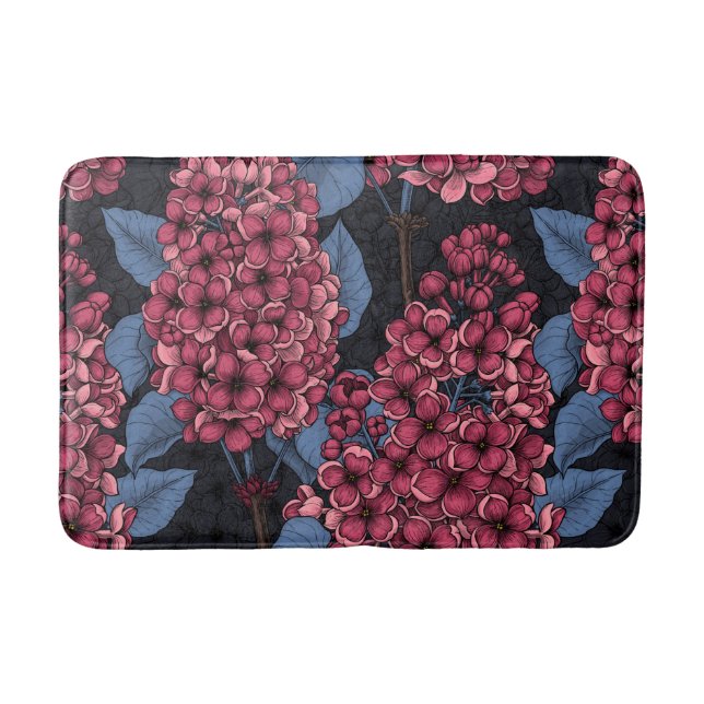 Tapis De Bain Rouge lilas sur bleu foncé (Devant)