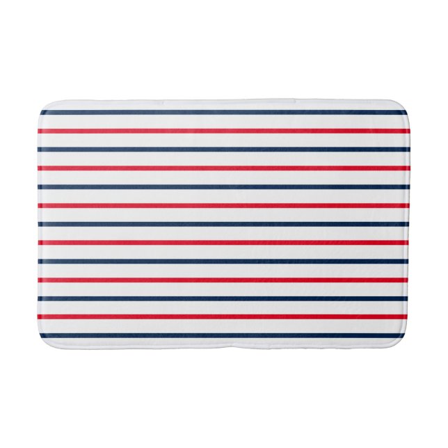 Tapis De Bain Rouge moderne rayures blanc & bleu motif patriotiq (Devant)