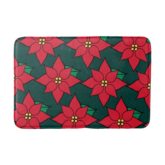 Tapis De Bain Rouge Noël Poinsettia Salle de bain Ruban (Devant)