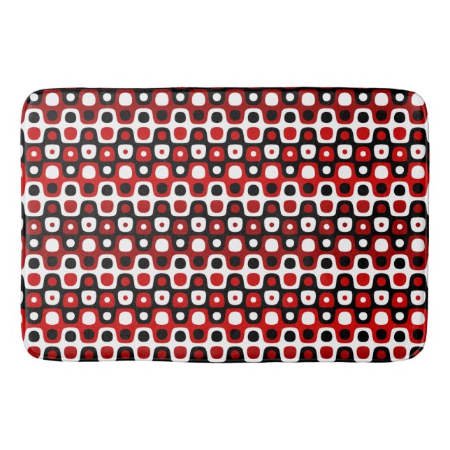 Tapis De Bain rouge noir et blanc géométrique (Devant)
