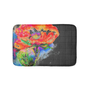 Tapis De Bain Rouge Populaire floral aquarelle polka accent poin