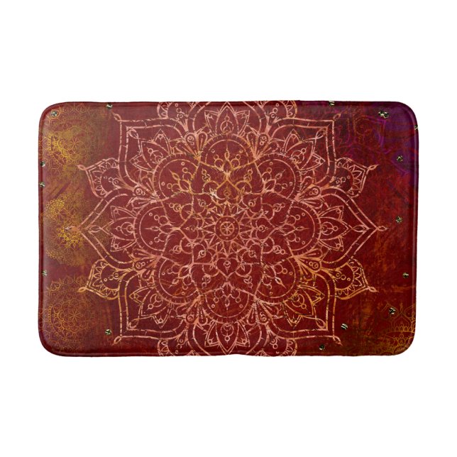 Tapis De Bain Rouge Rouille Mandala Or Glamour Moderne Chic (Devant)