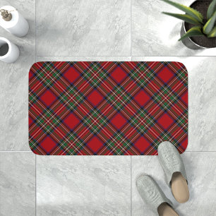 Tapis De Bain Rouge rustique et tartan vert écossais Clan Stewar