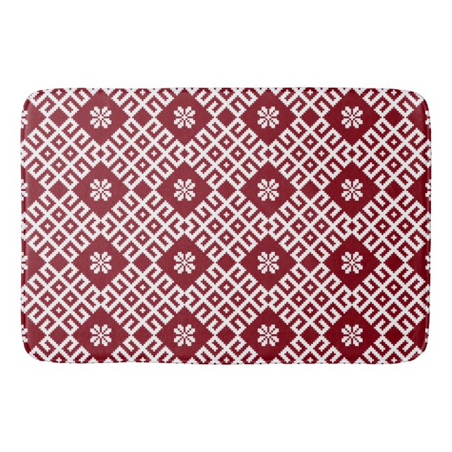 Tapis De Bain Rouge traditionnel balte Motif letton (Devant)