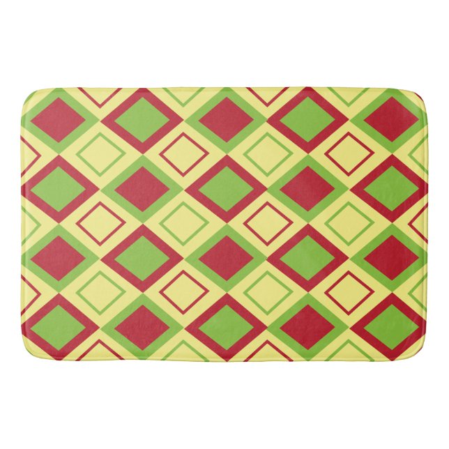 Tapis De Bain Rouge vert diamant géométrique (Devant)