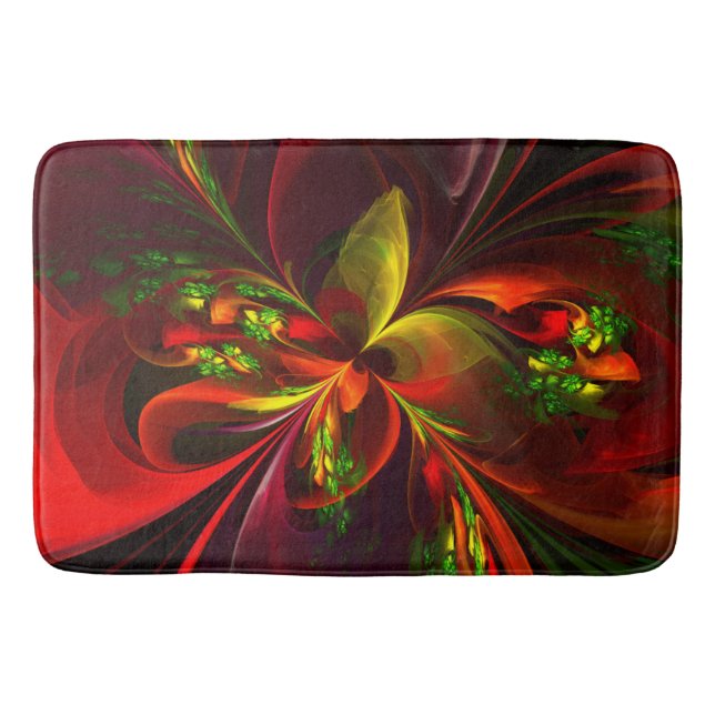Tapis De Bain Rouge vert moderne Floral Abstrait Art Motif #05 (Devant)