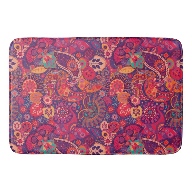 Tapis De Bain Rouges Paisley Rétro   (Devant)