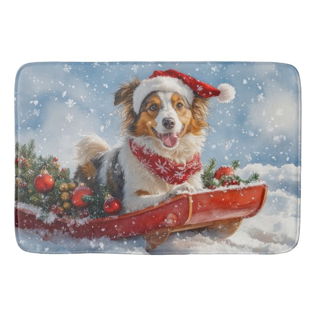 Tapis De Bain Rough Collie Dog in Sledge Let Snow Christmas (Devant)