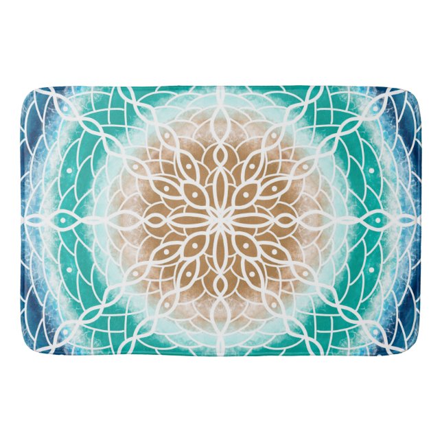 Tapis De Bain Round Ocean Waves Mandala Turquoise et Turquoise (Devant)