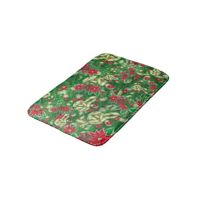 Tapis De Bain Rubans Feuille Poinsettia Fir Noël Floral | (Angle)