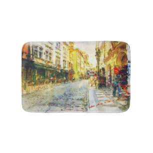 Tapis De Bain Rues de vieille aquarelle de Prague