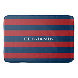 Tapis De Bain Rugby bleu marine et rouge avec nom personnalisé