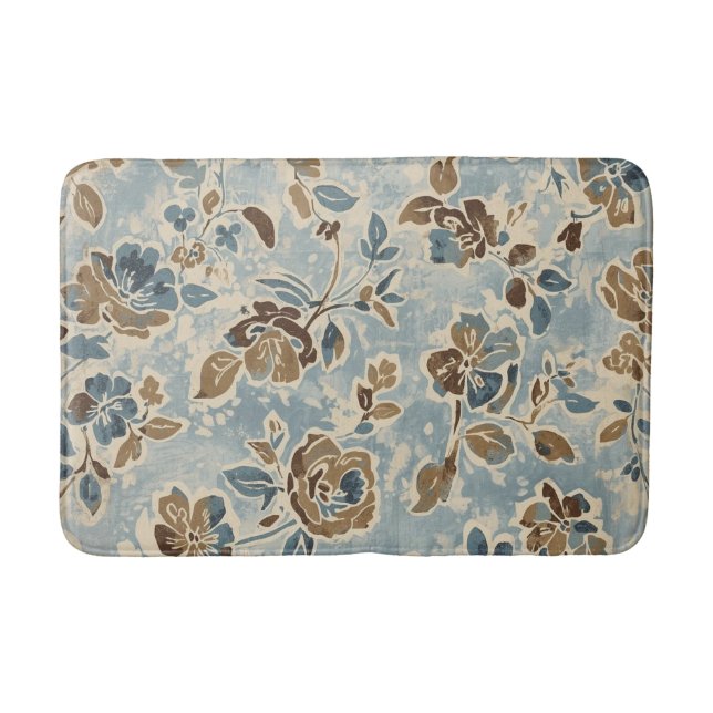 Tapis De Bain Rustic Blue Brown Tan Floral (Devant)