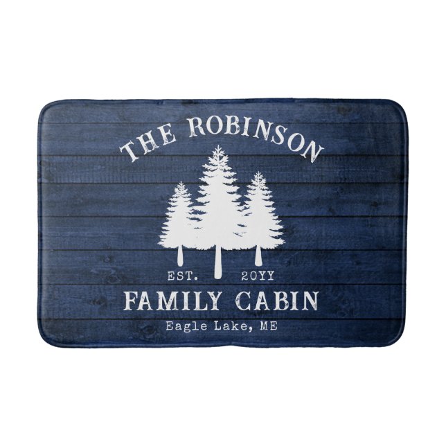 Tapis De Bain Rustic Country Family Cabine Arbres Blue Wood Impr (Devant)