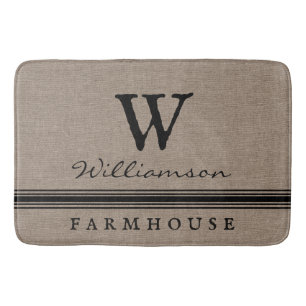 Tapis De Bain Rustic Farmhouse Style Burlap Nom de famille Pays