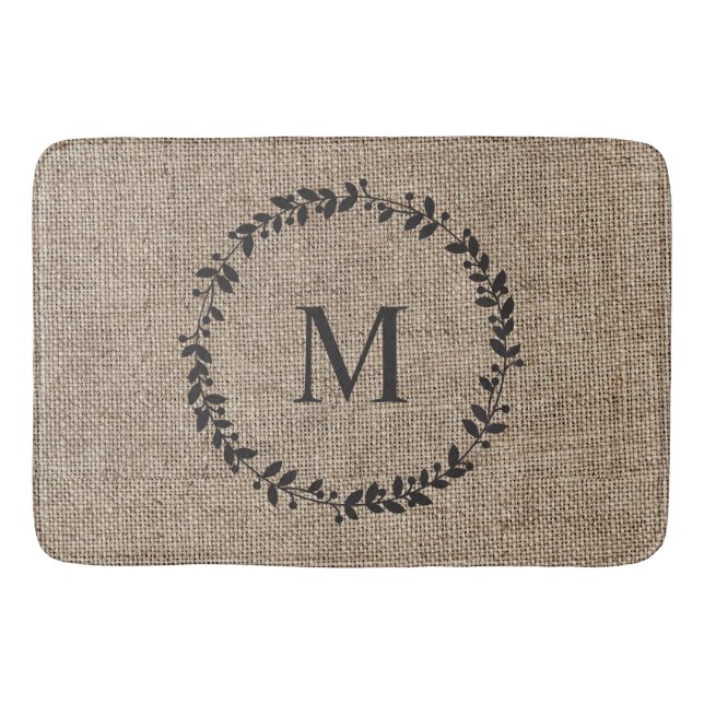 Tapis De Bain Rustic Laurel Wreath Farmhouse Style Monogramme (Devant)