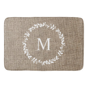 Tapis De Bain Rustic Laurel Wreath Farmhouse Style Monogramme