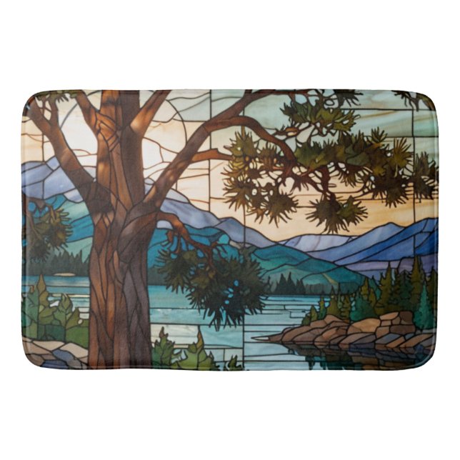 Tapis De Bain Rustic mountain range landscape stain glass  (Devant)