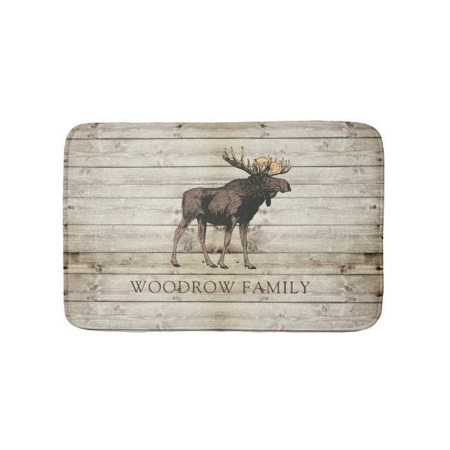 Tapis De Bain Rustic Wood Moose Family Name Shower Curtain (Devant)