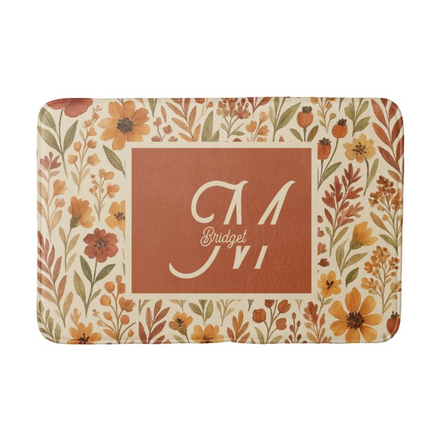 Tapis De Bain Rustique Automne vibes d'automne & Monogramme flor (Devant)