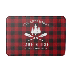 Tapis De Bain Rustique Country Lake House Tree Red Buffalo Plaid