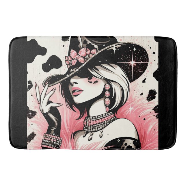 Tapis De Bain Rustique Glam Cowgirl rose étincelante Cowhide Imp (Devant)