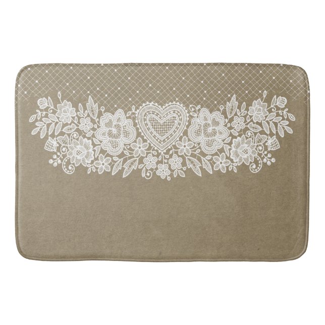 Tapis De Bain Rustique Kraft & Dentelle de mariage Maison rurale (Devant)
