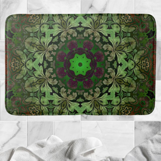 Tapis De Bain Rustique Steampunk Bohème forêt vert mandala (Rustic Steampunk Bohemian forest green mandala Bath Mat)
