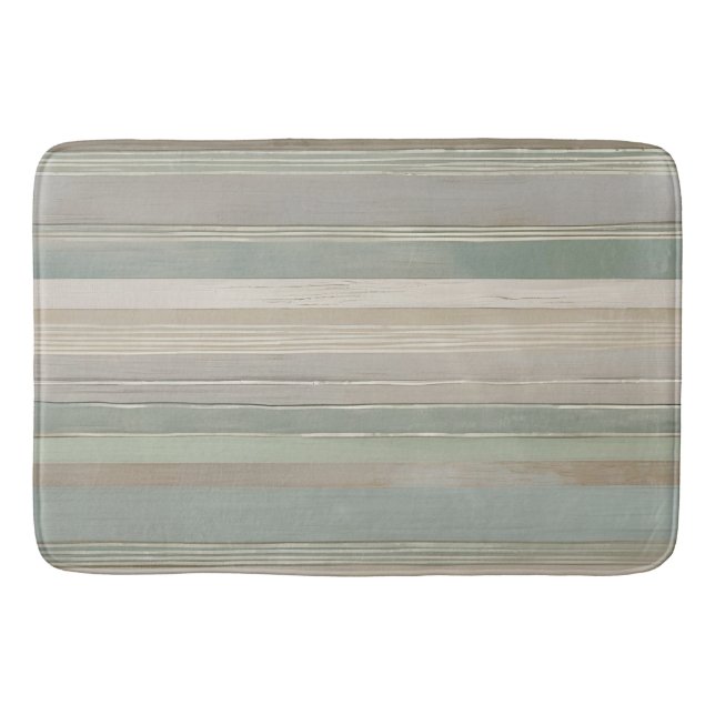 Tapis De Bain Sage Green Dusty Blue Taupe Grey Farmhouse Stripe (Devant)