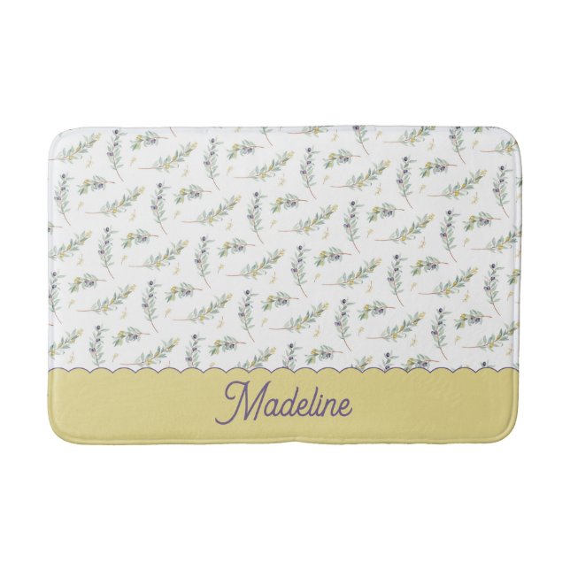 Tapis De Bain Sage Green Olive Branch Pattern Monogram (Devant)