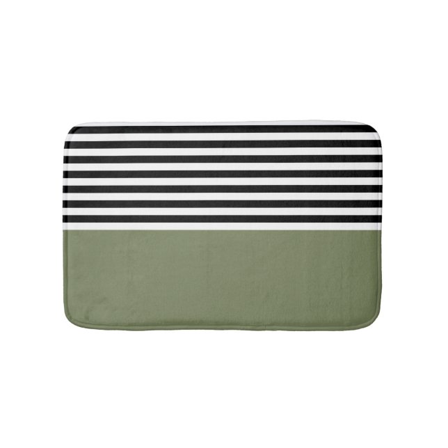 Tapis De Bain Sage vert avec bandes noires et blanches (Devant)